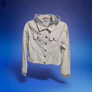 Periscope corduroy hooded jacket Womens L Y2K Trucker Utility Cargo Cropped
